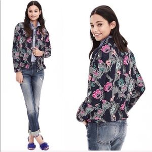 Banana Republic Floral Bird Print Drapey Bomber Jacket